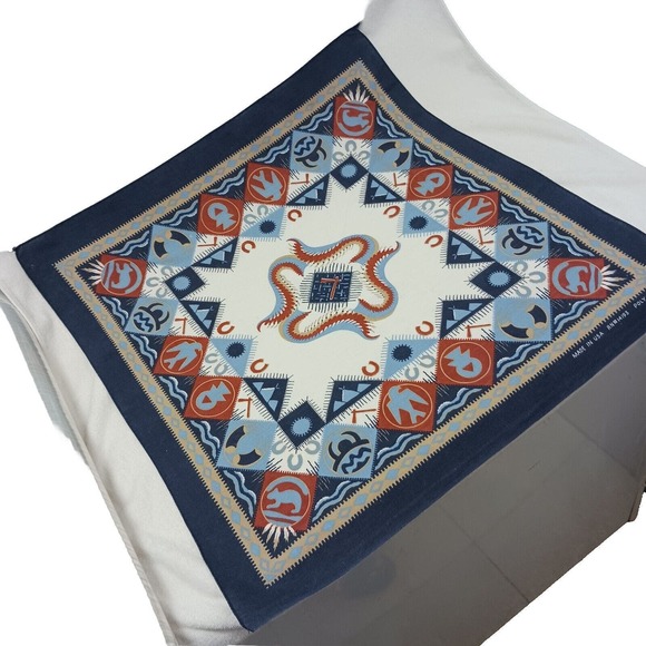 Vntg USA MADE Aztec Bandana COTTON Southwestern West Handkerchief Arizona Native - Picture 4 of 13